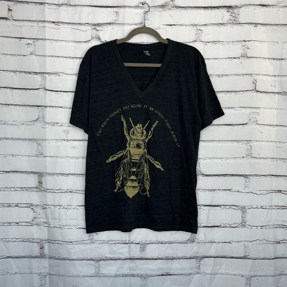 American Apparel Bee Graphic Tri-Blend V-Neck T-Shirt Black Gold Women’s Medium